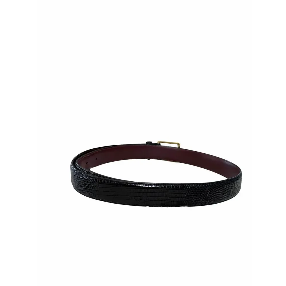 Brighton Genuine Lizard Belt Women’s 36 Black 30503 Gold Buckle Classic